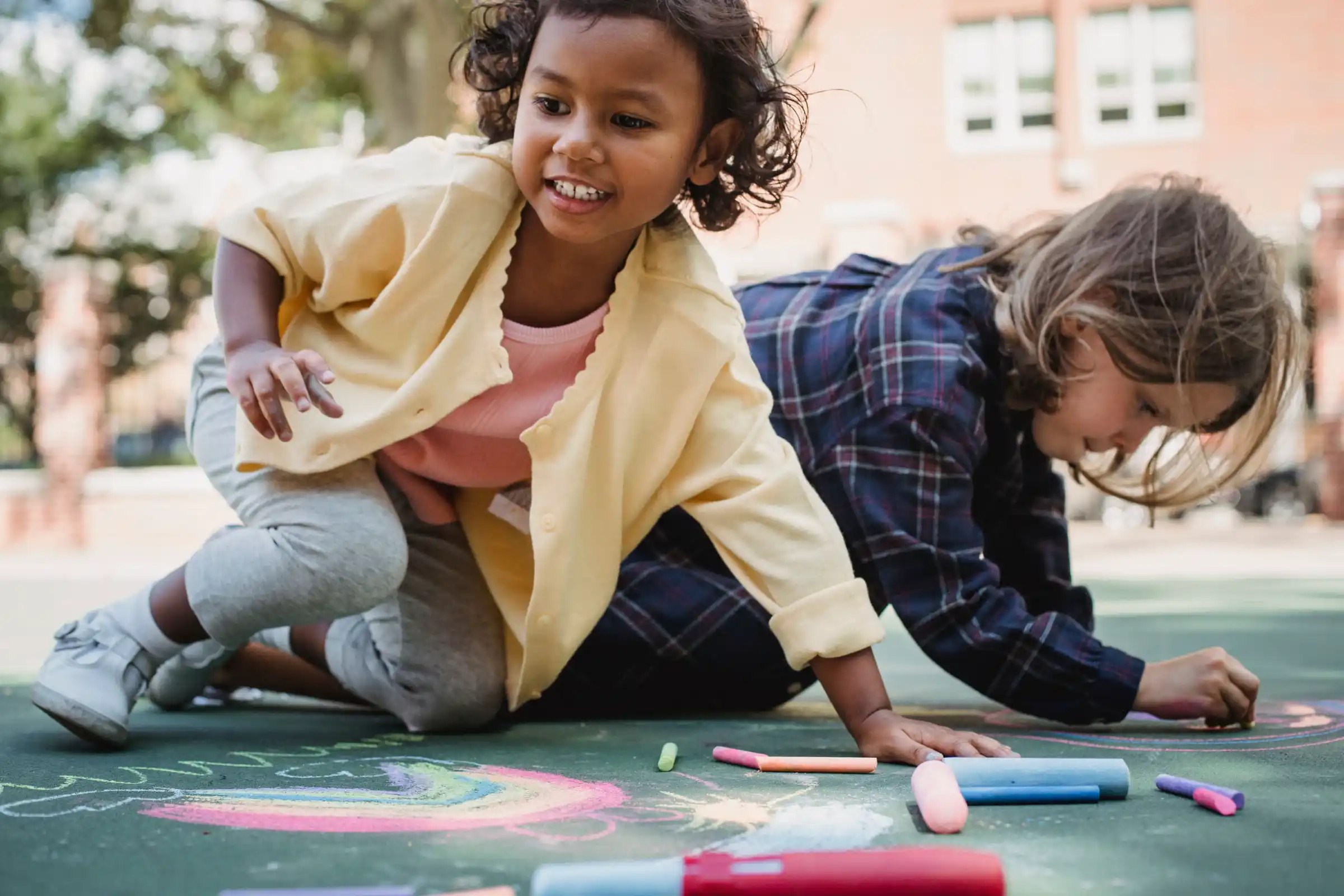Children making art together